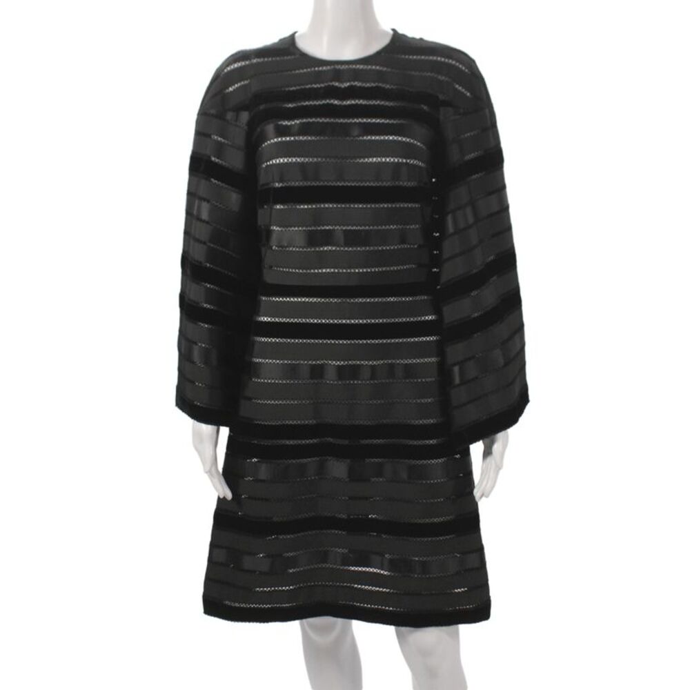 Thom Browne Womens Silk Striped Shift Dress Black 3/4 Sleeve Size 38